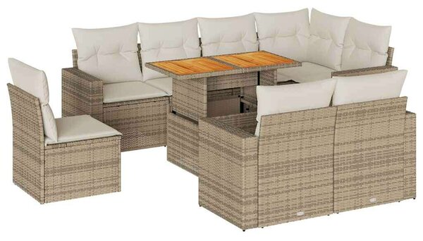 VidaXL 9 részes bézs polyrattan kerti ülőgarnitúra párnákkal