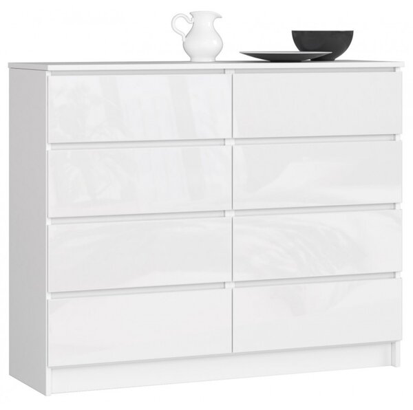 K120 8SZ komód, fényes fehér/fehér