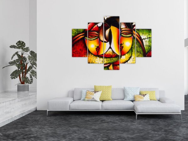 Kép - olajfestmény, absztrakt arcok (150x105 cm)