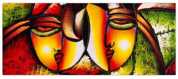 Kép - olajfestmény, absztrakt arcok (120x50 cm)
