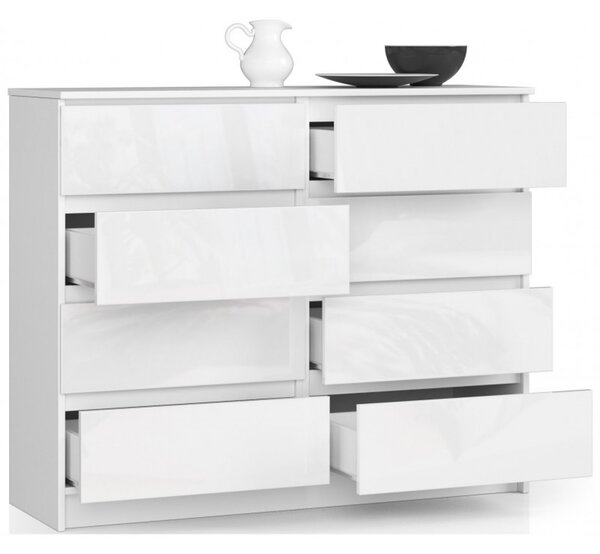 K120 8SZ komód, fényes fehér/fehér