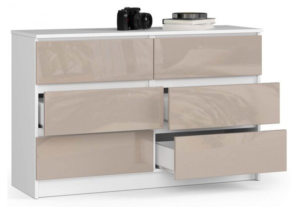 Komód K120 6SZ cappuccino fényes fehér