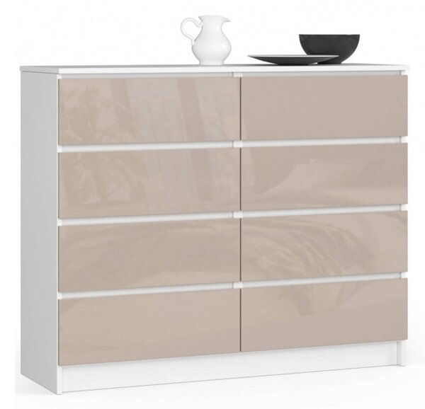 K120 8SZ komód, fényes cappuccino/fehér