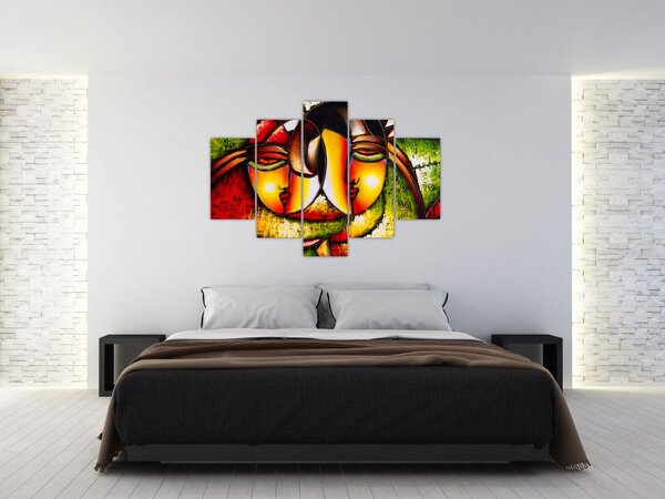 Kép - olajfestmény, absztrakt arcok (150x105 cm)