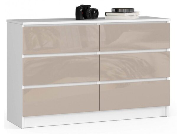 Komód K120 6SZ cappuccino fényes fehér