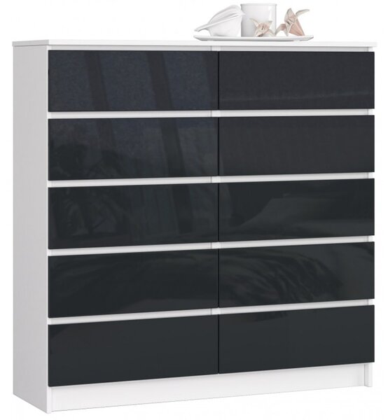 K120 10SZ komód, fényes grafit/fehér