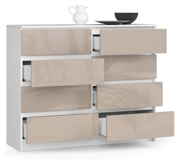 K120 8SZ komód, fényes cappuccino/fehér