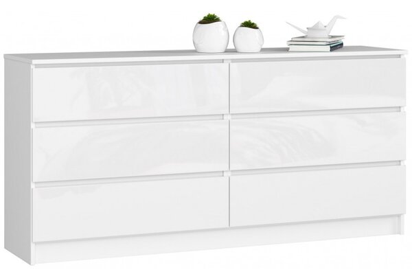 K160 6SZ komód, fényes fehér/fehér