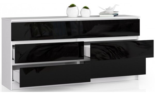 K160 6SZ komód, fényes fekete/fehér