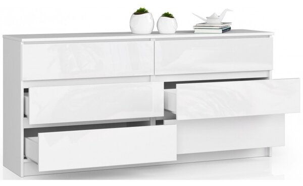 K160 6SZ komód, fényes fehér/fehér