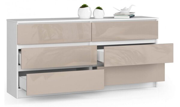 Komód K160 6SZ fényes cappuccino / fehér