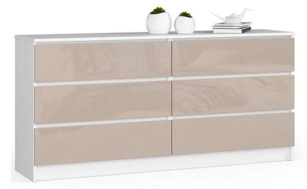 Komód K160 6SZ fényes cappuccino / fehér