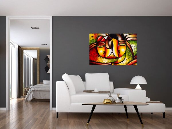 Kép - olajfestmény, absztrakt arcok (90x60 cm)