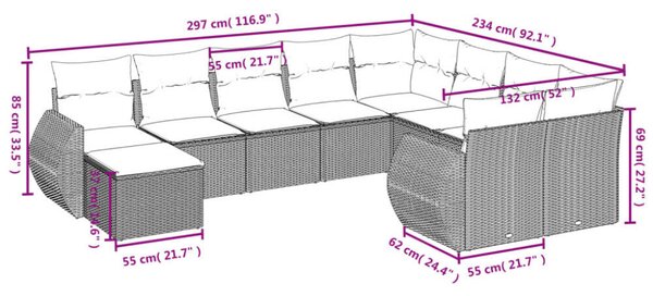 VidaXL 10 részes bézs polyrattan kerti ülőgarnitúra párnával