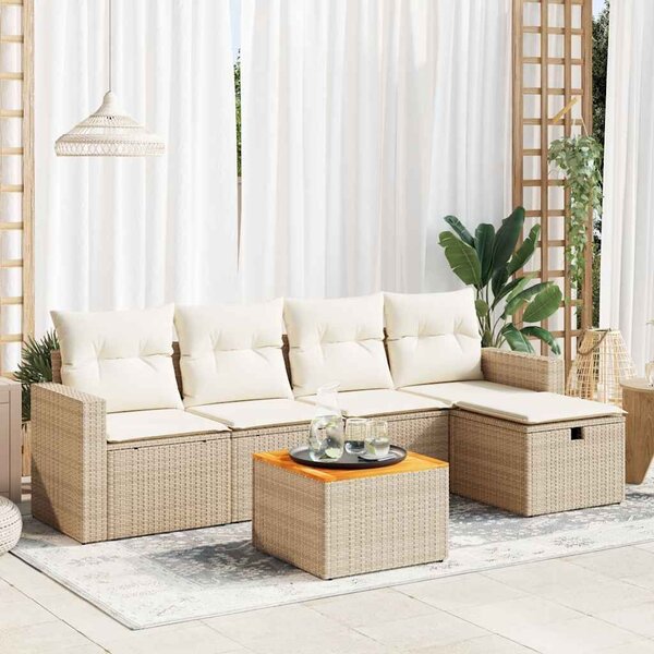 VidaXL 6 részes bézs polyrattan kerti ülőgarnitúra párnával