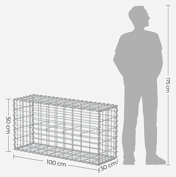 Gabion kosár, horganyzott fém gabion kőkosár, 100×50×30 cm, 5×10 cm-es hálóval