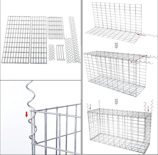 Gabion kosár, horganyzott fém gabion kőkosár, 100×50×30 cm, 5×10 cm-es hálóval