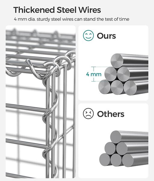 Gabion kosár, horganyzott fém gabion kőkosár, 100×50×30 cm, 5×10 cm-es hálóval