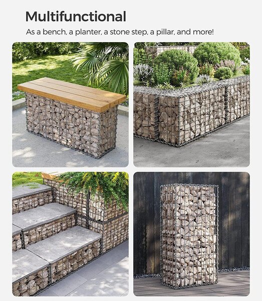 Gabion kosár, horganyzott fém gabion kőkosár, 100×50×30 cm, 5×10 cm-es hálóval