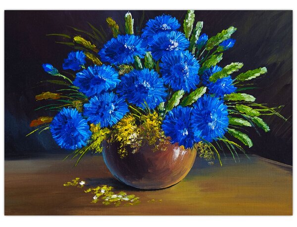 Kék virágok képe egy vázában (70x50 cm)