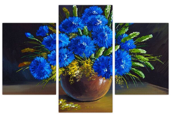 Kék virágok képe egy vázában (90x60 cm)