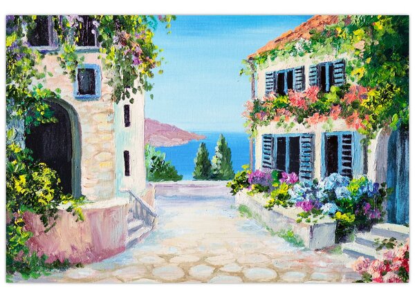Kép - görög utca, olajfestmény (90x60 cm)