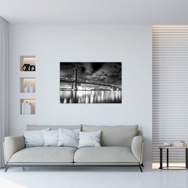 Kép - Benjamin Franklin híd, Philadelphia, fekete-fehér (90x60 cm)