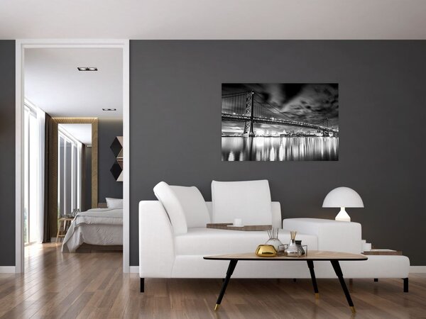 Kép - Benjamin Franklin híd, Philadelphia, fekete-fehér (90x60 cm)