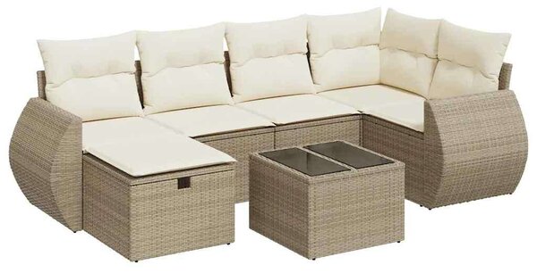 VidaXL 7 részes bézs polyrattan kerti ülőgarnitúra párnákkal
