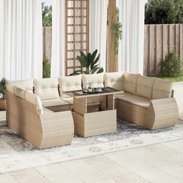 VidaXL 10 részes bézs polyrattan kerti ülőgarnitúra párnával