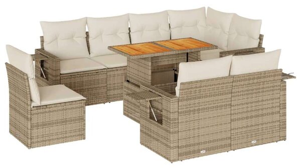 VidaXL 9 részes bézs polyrattan kerti ülőgarnitúra párnákkal