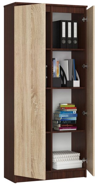 Polc R 80 cm CLP 2 ajtóval, 8 polccal, wenge/sonoma tölgy