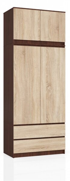 S90 ruhásszekrény felépítménnyel, 2 ajtóval, 2 fiókkal, wenge/sonoma tölgy