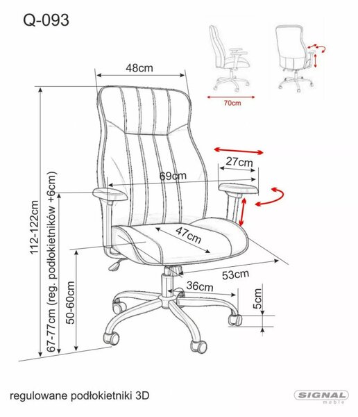 Q-093 Forgó Irodai Fotel Fekete Öko-bőr TILT Mechanizmussal 3D Kartámasszal