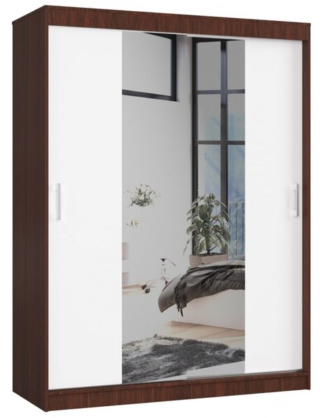 CLP 150 cm-es tolóajtós ruhásszekrény tükörrel, wenge/fehér színben