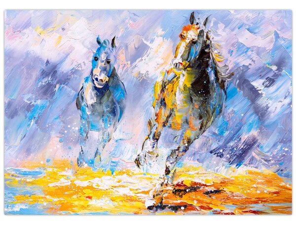 Futó lovak képe, olajfestmény (70x50 cm)
