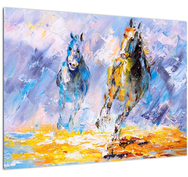 Futó lovak képe, olajfestmény (70x50 cm)