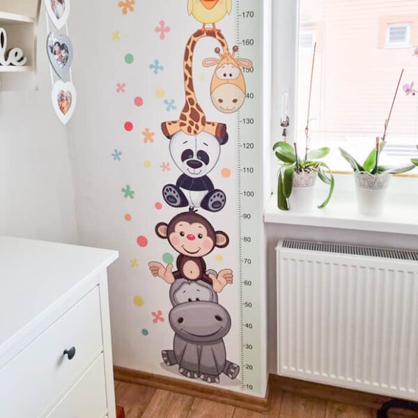 INSPIO - átragasztható textil matrica - Magasságmérő - Boldog állatkák 180cm