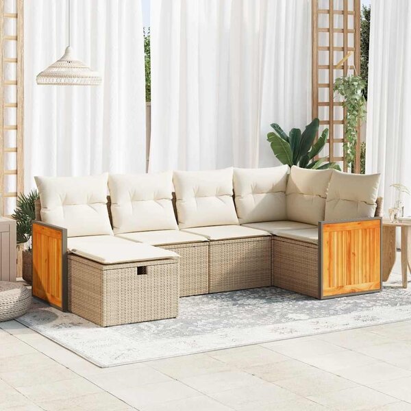VidaXL 6 részes bézs polyrattan kerti ülőgarnitúra párnával