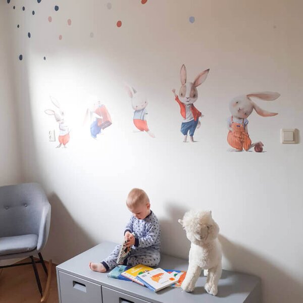 INSPIO - átragasztható textil matrica - Imádnivaló kicsi nyuszik - Akvarell matrica falra