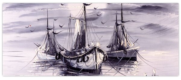 Kép - kikötő, olajfestmény (120x50 cm)