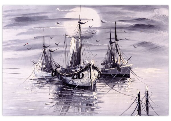 Kép - kikötő, olajfestmény (90x60 cm)