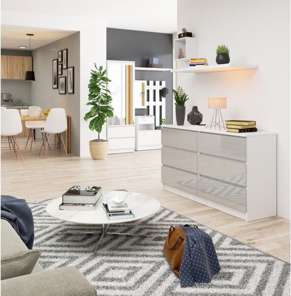 K120 6SZ CLP komód – fehér/metál