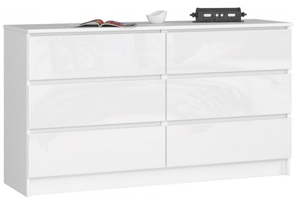 K120 6SZ CLP komód – fehér/fényes fehér