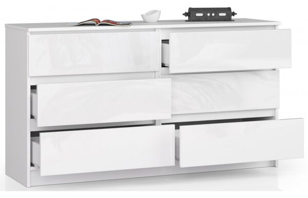 K120 6SZ CLP komód – fehér/fényes fehér