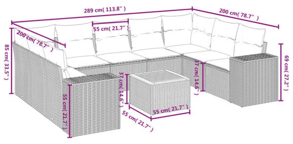 VidaXL Polyrattan Kerti Ülőgarnitúra - 10 részes - Bézs