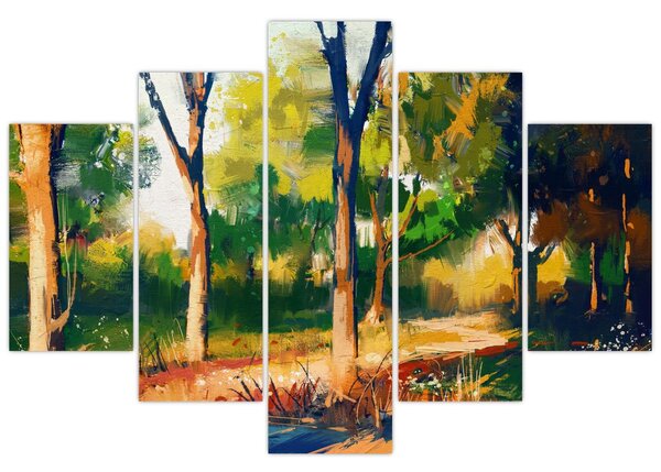 Erdő képe a nyári napsütésben, festmény (150x105 cm)