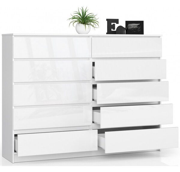 K160 10SZ komód – magasfényű fehér