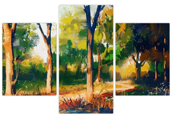 Erdő képe a nyári napsütésben, festmény (90x60 cm)
