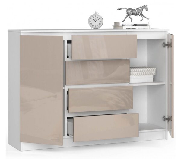 K140 2D4SZ komód, fehér/cappuccino magasfényű